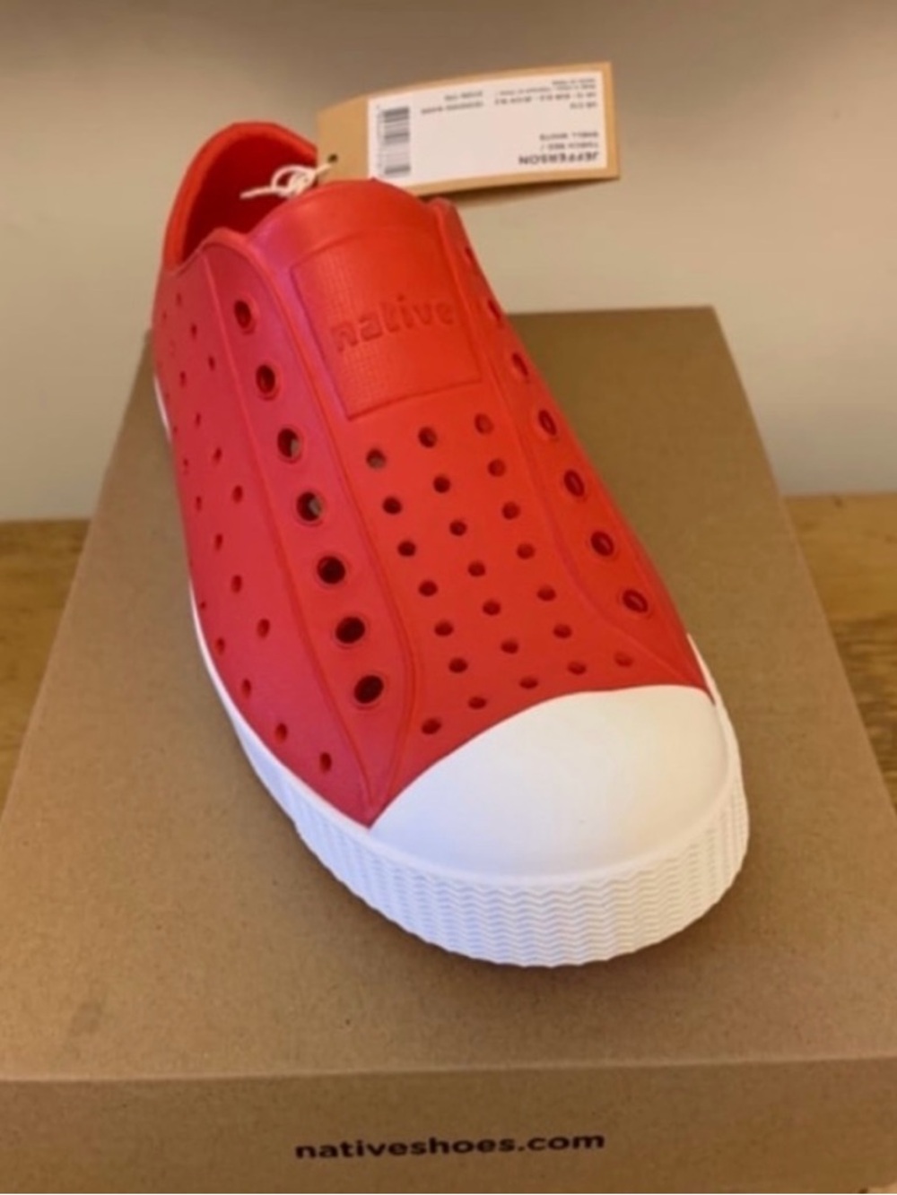 Native Kids Water Shoe in Red with White Toe